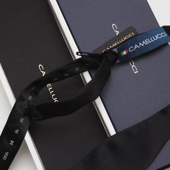 NWT Men's bow tie 100%Silk Charmeuse Black Self tied‎ Bow tie Straight - Picture 5 of 16